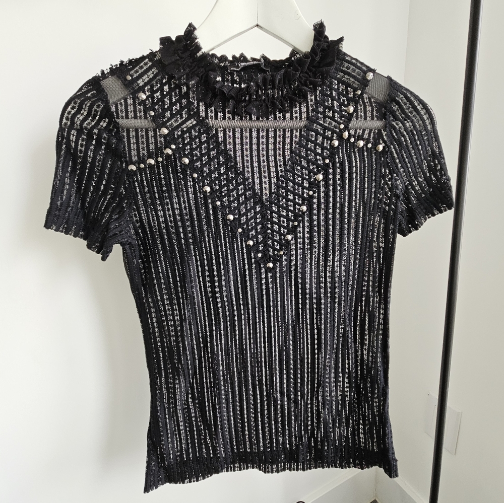 Zara Black Top with metal detail Small